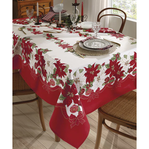 Toalha de Mesa Dohler Athenas Natal Estampada 104 - Vermelho/Off White - 160x250cm