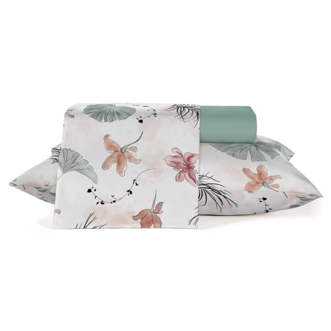 Jogo de Cama Teka Diamante Tropical 150 Fios - 100% Algodão - Casal