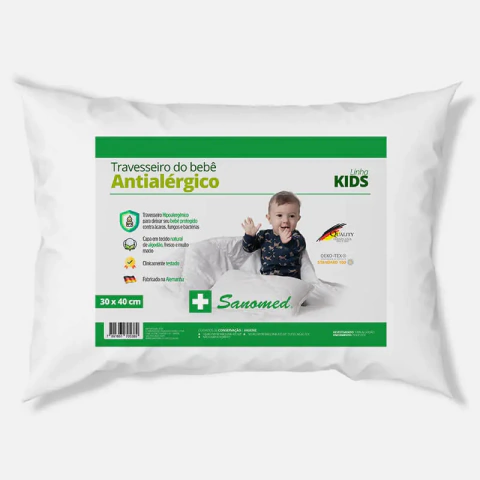 Travesseiro de Bebê Antialérgico Sanomed 30x40cm - 100% Algodão