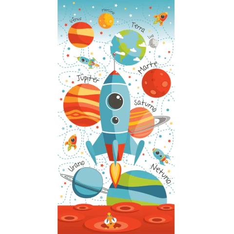 Toalha de Praia Infantil de Veludo Espacial - 100% Algodão