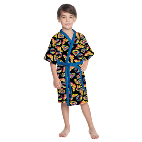 Roupão Aveludado Infantil Quimono Liga da Justiça