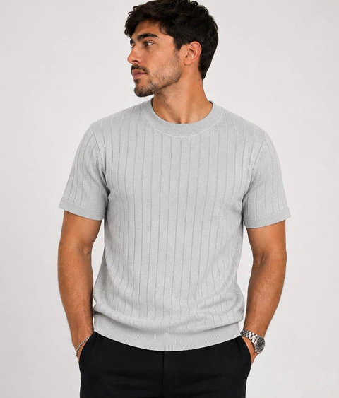 Camiseta Estilo Zara Canelada - Cinza