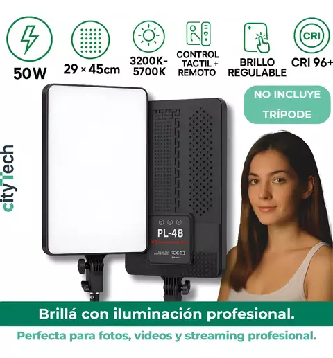 Panel de Luz LED Profesional PL-48 – 50W | 29×45 cm | CRI96+ | Control Táctil + Remoto - comprar online