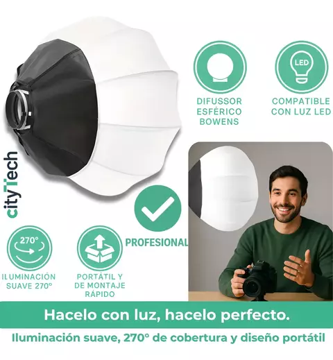 Softbox Esférico Difusor Bowens 65 cm | Luz Suave 360° | Fotografía y Video - comprar online