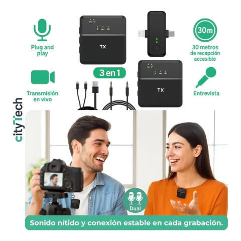 Micrófono Inalámbrico Dual 2.4g Celular iPhone Android Tipo C