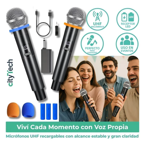 Micrófonos Inalámbricos Doble Uhf Recargables Karaoke Proled