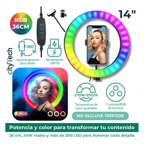Aro De Leds 36cm Rgb Multicolor Y Luz Blanca Foto Video Vlog