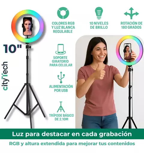 Aro De Leds 26cm Colores Rgb Y Luz Blanca + Trípode 2.10m - comprar online