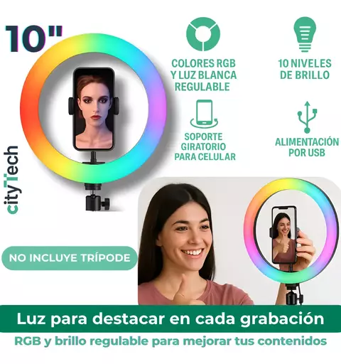 Aro De Luz Led 26cm Rgb + Blanco Sin Trípode - comprar online