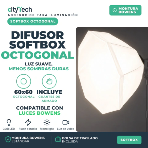 Difusor Softbox Bowens Octogonal 60x60 Con Guantes de Armado