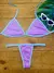 Biquíni Decote em V Contorno Canelado 3D Lilas Com Vies Azul Bebê