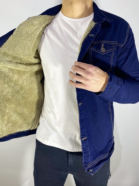 Campera Jean Corderito Cankaya Azul Oscuro Corderito Beige