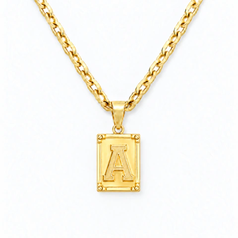 Corrente Cadeado 4mm com Pingente Letra - Banhado a Ouro 18k
