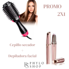 Cepillo Secador Voluminizador Brushing + Depilador Facial Recargable Sin Dolor Antiage - Promo 2x1