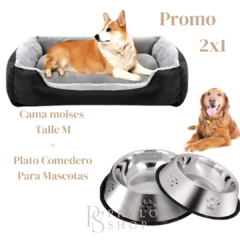 Promo 2x1 Mascotas - Cama moises Talle M + Plato Comedero de Acero Inoxidable