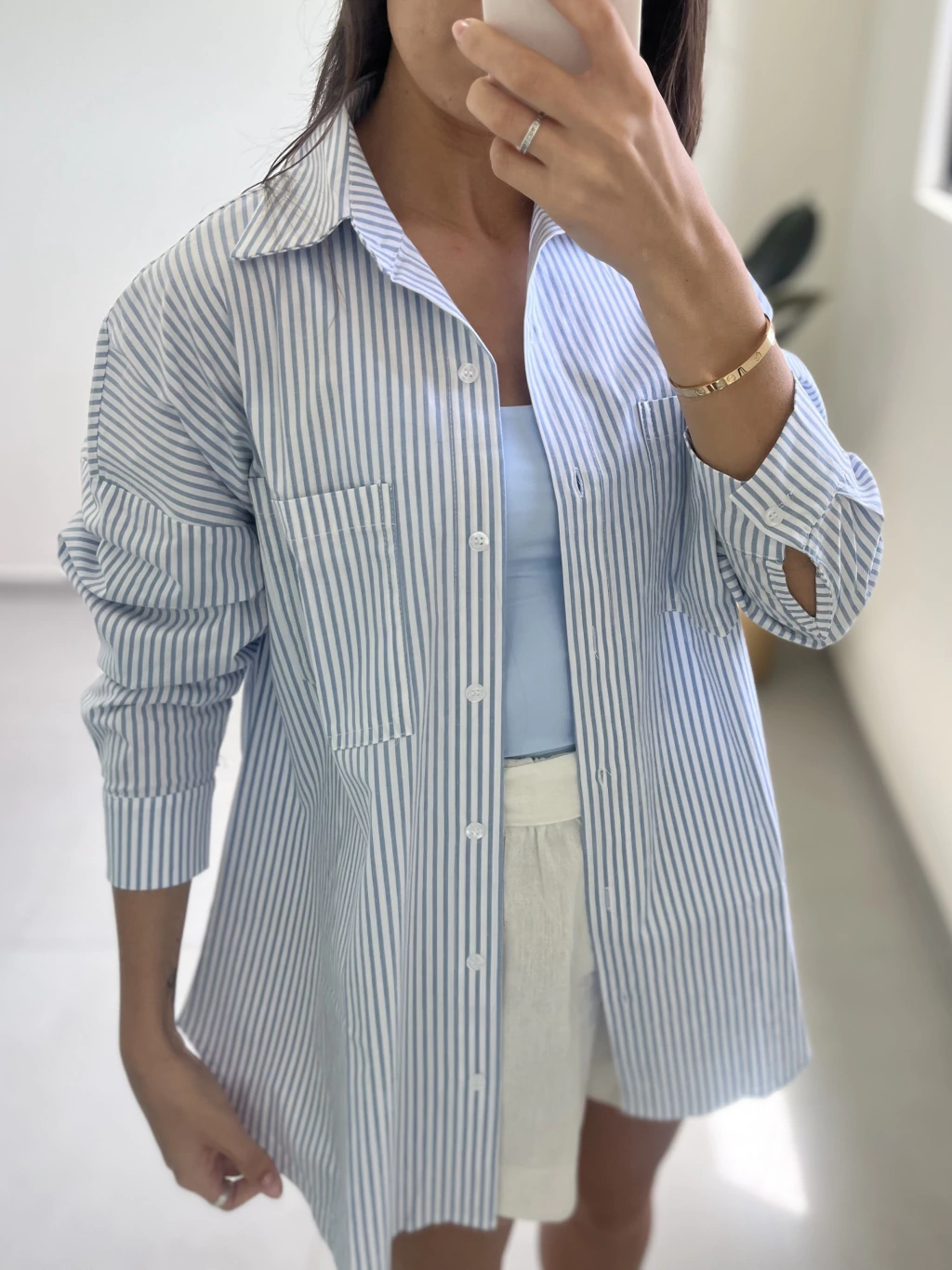 Camisa Oversized - Azul Listrada - 100% Algodão