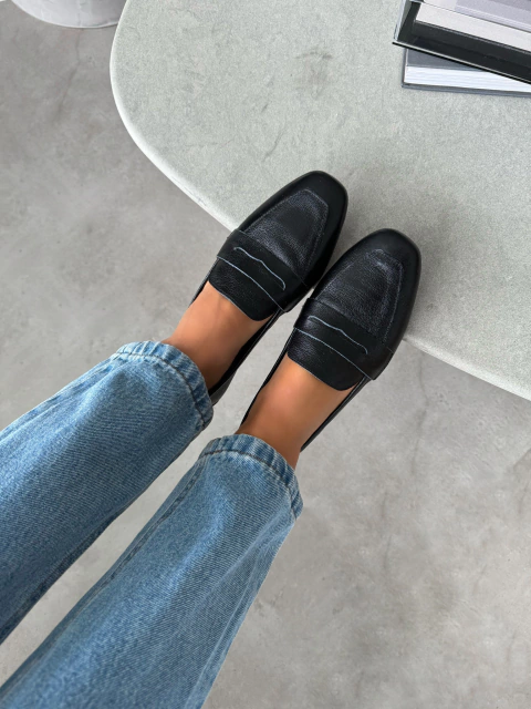 Mocassim Preto Couro