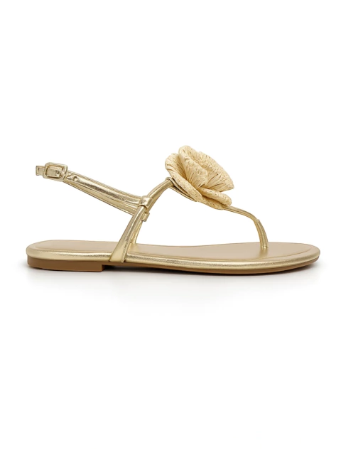 Flat Sandália Dourada Flor Ráfia - comprar online