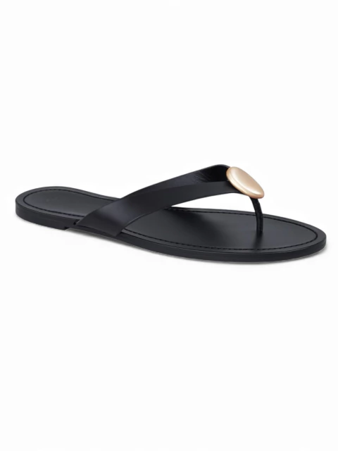 Flat Chinelo Rasteira Couro Preta Metal - comprar online