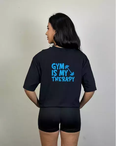 Tshirt Oversized "Gym is my Therapy" Preta
