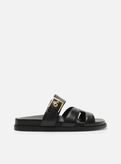 Sandália Rasteira Preta Couro Fivela - comprar online