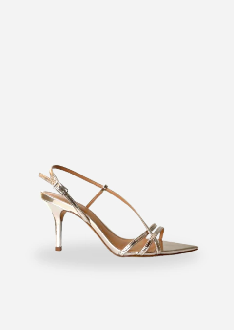 Sandália Bico Folha Salto Fino Prateada - comprar online