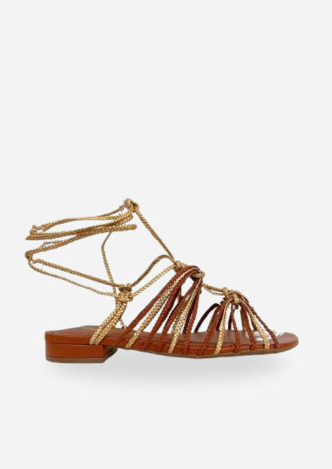 Sandália Rasteira Amarração Caramelo - comprar online