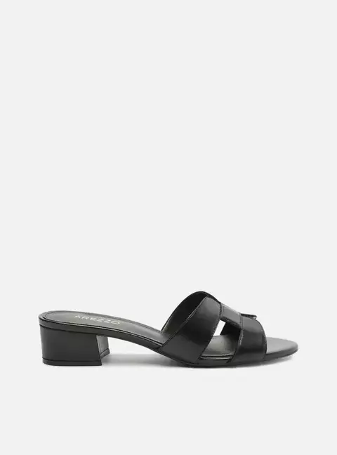 Mule Preto Couro Salto Bloco