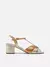 Sandália Dourada Salto Bloco Médio