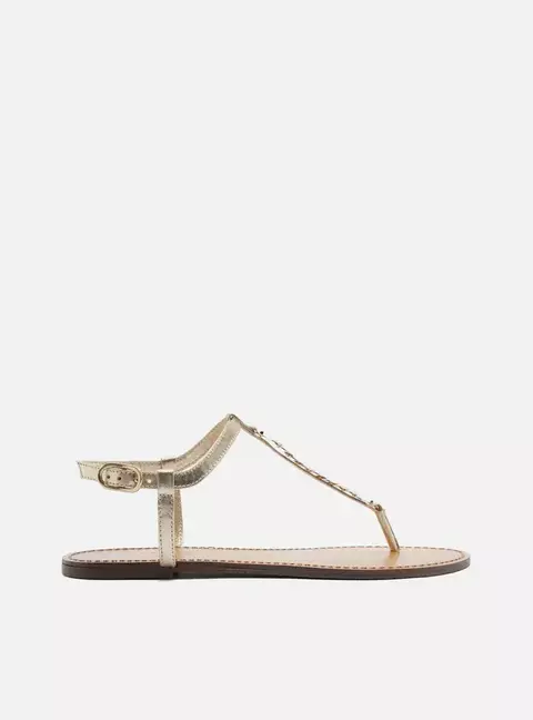 Sandália Rasteira Couro Slim Metais