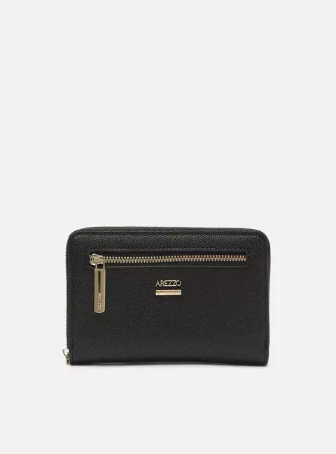 Carteira Preta Média Bolso Zíper