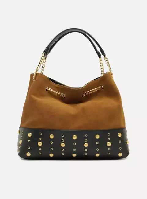 Bolsa Bucket Marrom Couro Acamurçado Grande