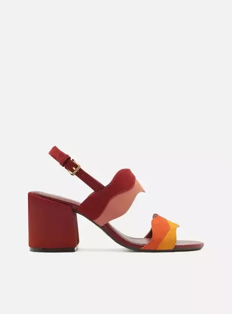 Sandália Colorida Acamurçada Salto Bloco