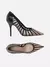 Scarpin Preto Tela Salto Alto Bico Fino - comprar online