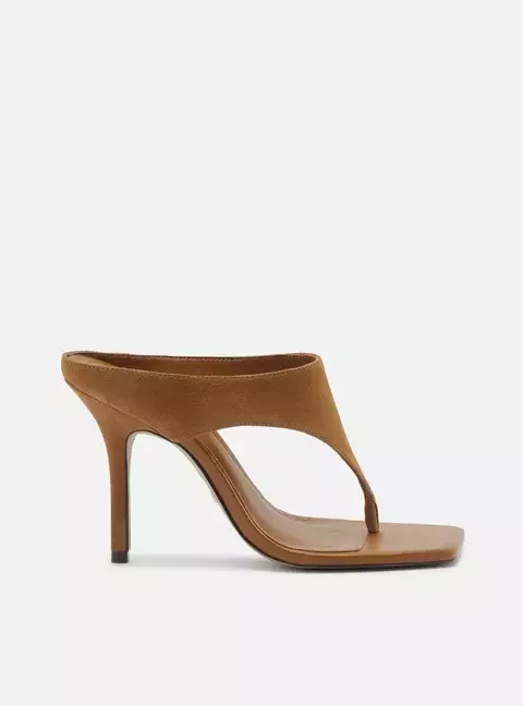 Sandália Marrom Camurça Salto Alto Tira Thong - comprar online