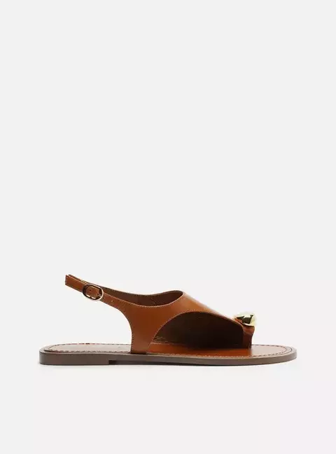 Rasteira Couro Semi Coberta Metal Bold