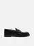 Mocassim Preto Couro Franzido Tira
