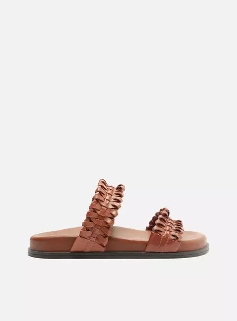 Sandália Papete Marrom Tiras Tramadas