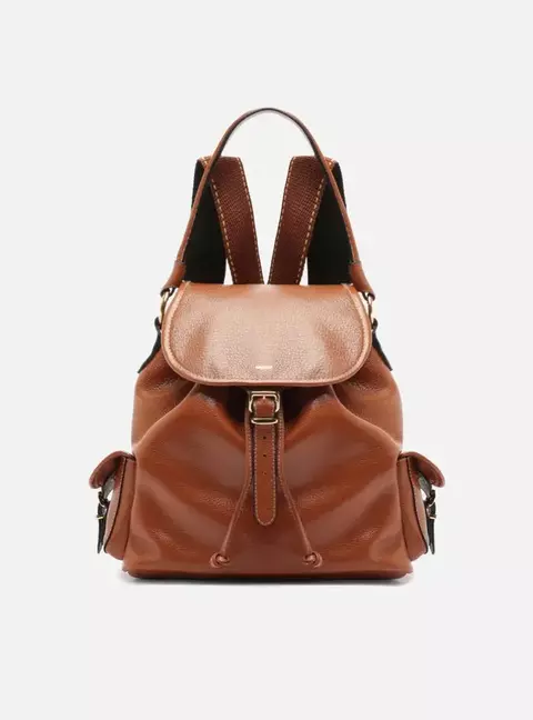 Mochila Marrom Couro Média Bolsos
