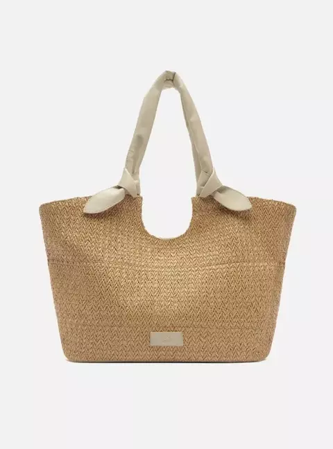 Bolsa Shopping Palha Grande Alças Off-White