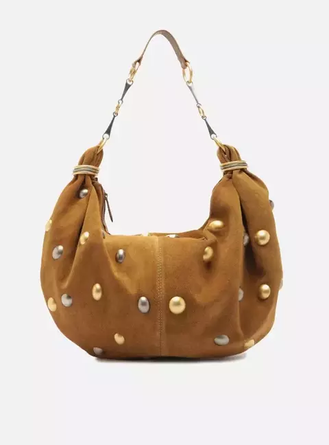 Bolsa Hobo Couro Acamurçado Grande Esferas