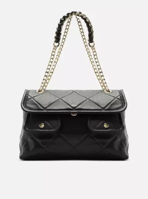 Shoulder Preta Couro Matelassê Grande Bolsos
