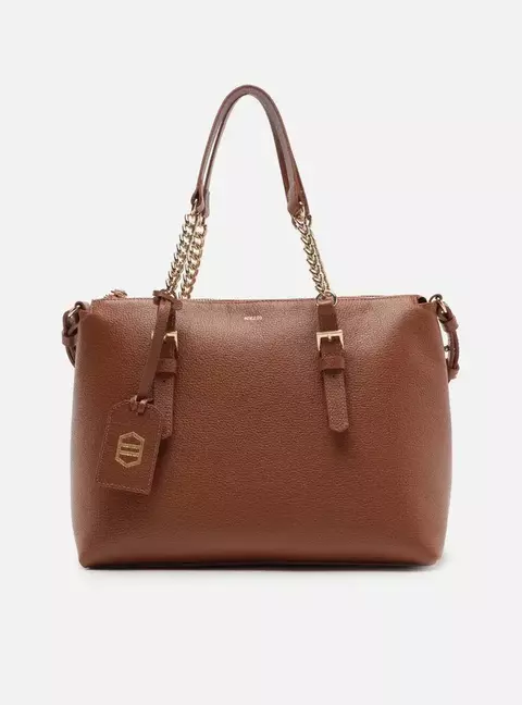 Bolsa Tote Marrom Couro Grande Alça Corrente - comprar online