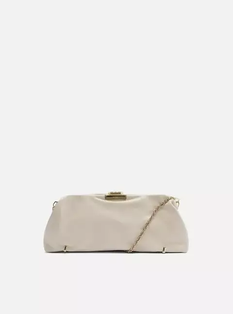 Bolsa Clutch Off White Couro Média Corrente Metais - comprar online