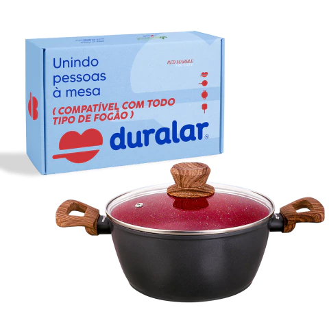 Panela Caçarola Cerâmica Antiaderente N24 Red Marble Duralar