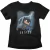 Camiseta preta com estampa do Batman em estilo Funko, com detalhes em azul e cinza.