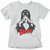 Camiseta com estampa da personagem Elvira, A Rainha das Trevas, em fundo claro.