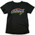 Camiseta preta com estampa colorida do Logo do jogo Galaga.