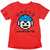 Camiseta vermelha com estampa pixelada do personagem Megaman, incluindo a data 1987 em japonês.