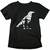 Camiseta preta com estampa do filme "O Corvo", apresentando uma silhueta de uma figura em frente a um grande corvo.